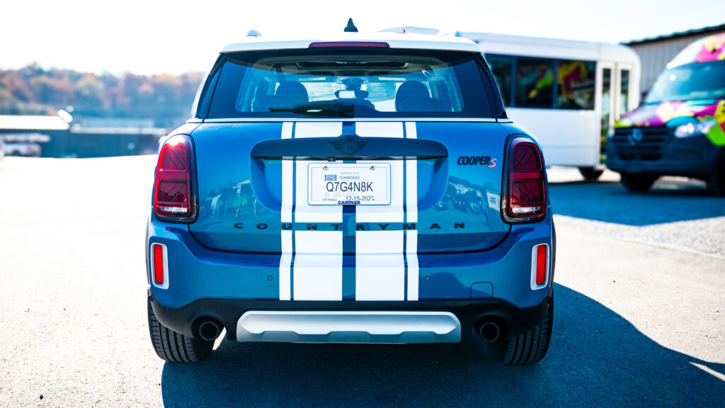 white racing stripes MINI Countryman Cooper S Knoxville TN vinyl stripe kit