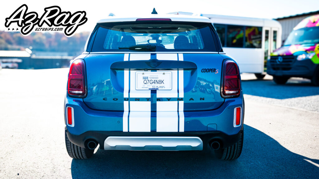 white racing stripes MINI Countryman Cooper S Knoxville TN vinyl stripe kit