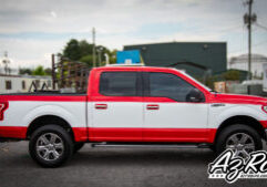 Ford F-150 gloss white retro stripe vinyl wrap side profile Knoxville Tennessee