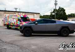 Tesla Cybertruck 3M satin dark grey color change wrap satin black hood PPF Knoxville TN AZRagIPS