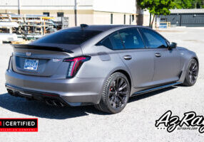Cadillac CT5-V Blackwing matte dark grey color change wrap rear three-quarter Knoxville