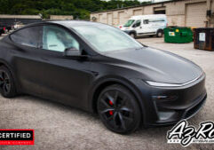 satin black Tesla Model Y Performance wrap with carbon accents Knoxville TN